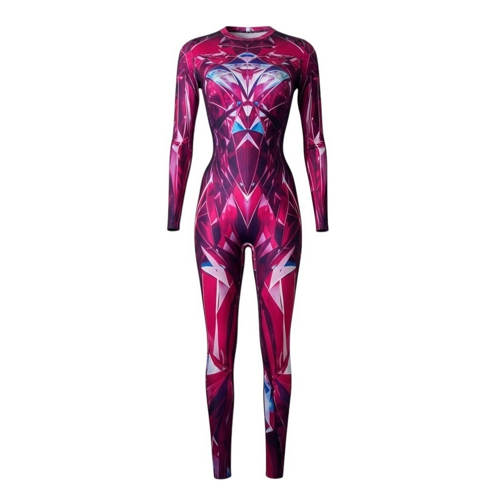 Small Magenta Faceted Spandex Jumpsuit Catsuit Rave Illusion‎ Metallic Cyberpunk